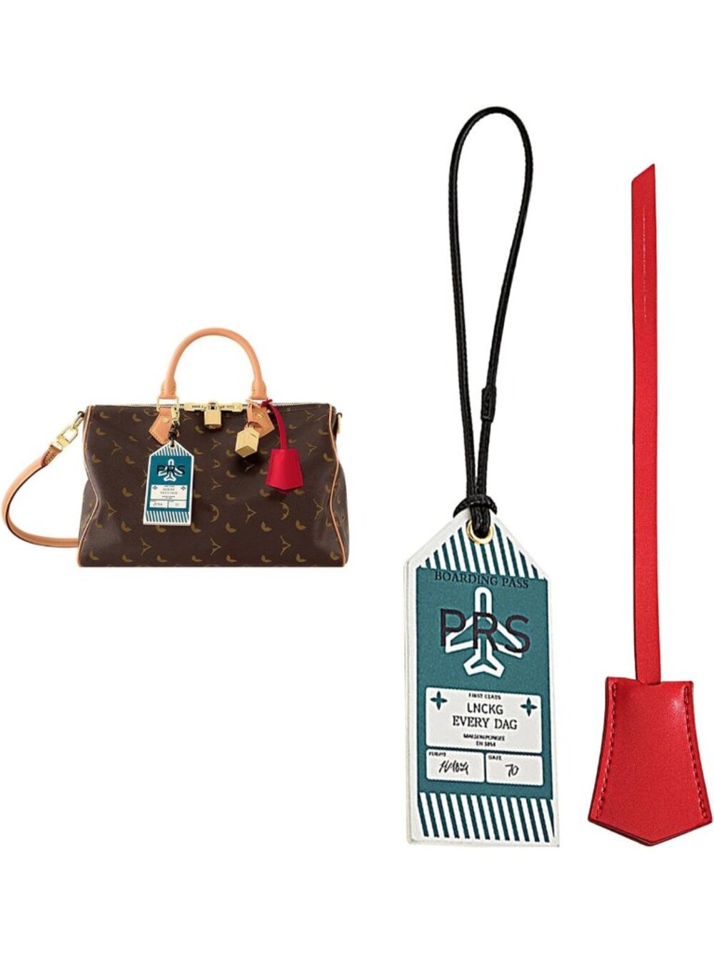 Stylish Genuine Leather Bag Charm & Keychain Set - Luggage Tag & Boarding Pass